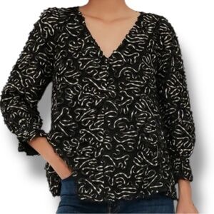 Tuckernuck Nightly Organza Easton Blouse Black Gold Metallic V Neck Top M Sheer